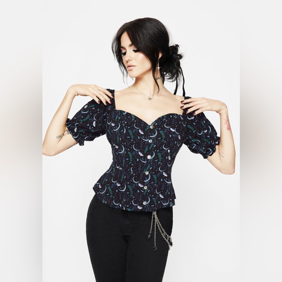 Disturbia Tops - DISTURBIA Diana Moon Moth Button Up Top